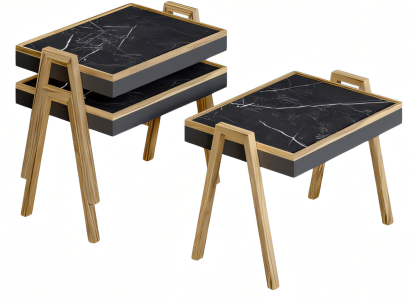 Schwarzes Holz Couchtisch-Set im modernen Design