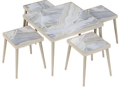 Wohnzimmer-Set aus Holz in lebendigen Mehrfarbtönen, modernes Design