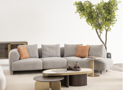 Moderner Wohnzimmer Set aus Stoff und Holz in Grau