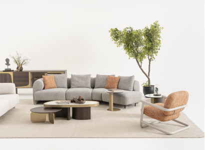 Wohnzimmer Set Grau Stoff Holz Modern