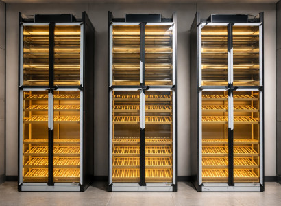 Eleganter schwarzer Weinschrank aus Edelstahl mit