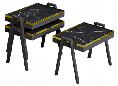 Elegantes schwarzes Couchtisch-Set aus Holz im modernen Stil