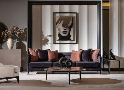 Elegantes schwarzes 4-Sitzer Sofa aus Textil und Holz