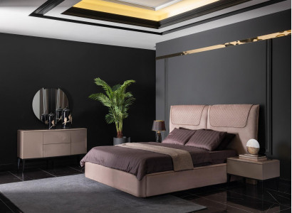 Elegantes Beiges Schlafzimmermöbel-Set aus Holz mit Spiegel