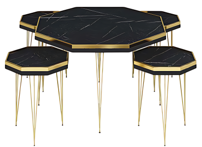 Elegantes Wohnzimmer-Set in Schwarz aus MDF und Edelstahl
