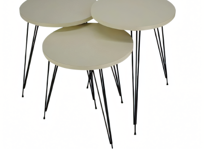 Elegantes Beigefarbenes Couchtisch-Set aus Holz und Metall