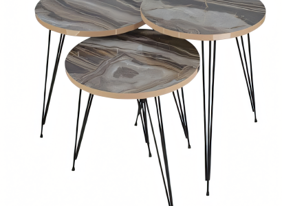 Elegantes graues Couchtisch-Set aus Holz und Metall