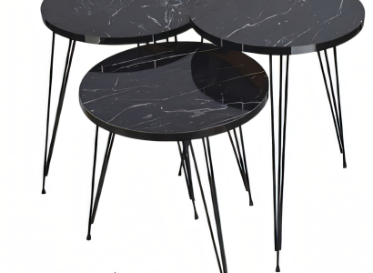 Elegantes schwarzes Couchtisch-Set aus Holz und Metall