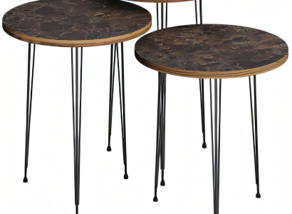 Elegantes braunes Couchtisch-Set aus Holz und Metall