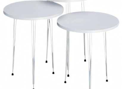 Elegantes weißes Couchtisch-Set aus Holz und Edelstahl