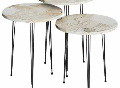 Elegantes Beiges Couchtisch-Set aus Holz und Metall