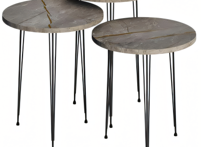 Moderner Couchtisch-Set aus Holz und Metall in Grau