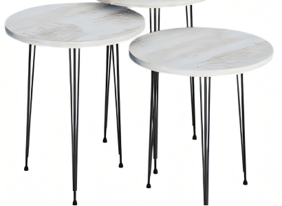 Elegantes Beigefarbenes Couchtisch-Set aus Holz und Metall