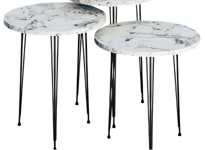 Elegantes weißes Couchtisch-Set aus Holz und Metall im modernen Stil