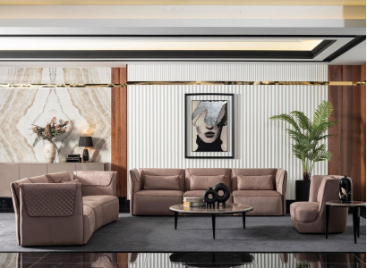 Moderner 3-teiliges Wohnzimmer Set aus Textil in Beige