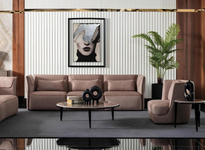 Modern beige Textilsofa und Sessel im Wohnzimmer Set