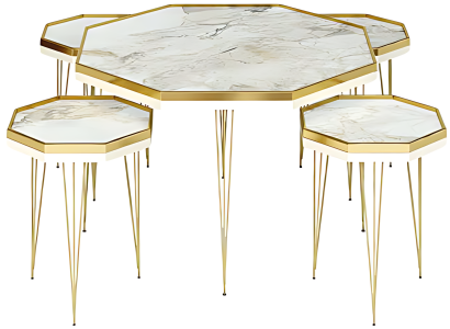 Elegantes weißes Wohnzimmer-Set aus MDF und Edelstahl