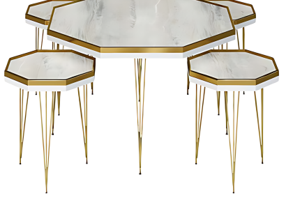 Elegantes weißes Wohnzimmer-Set aus MDF und Edelstahl