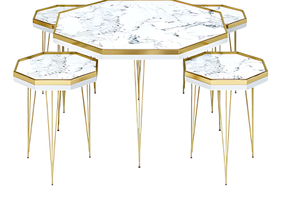 Elegantes weißes Wohnzimmer-Set aus MDF und Edelstahl in modernem Stil