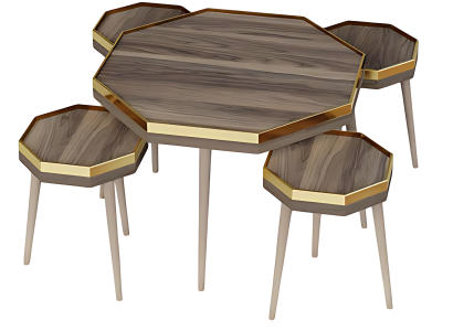 Wohnzimmer-Set Braun Holz Edelstahl modern stilvoll