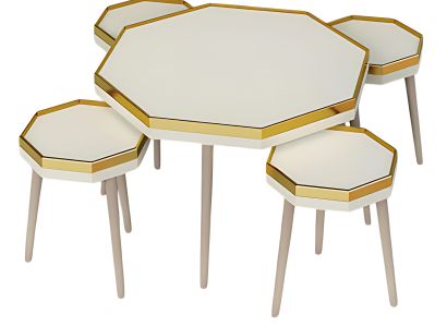 Elegantes weißes Wohnzimmer-Set aus Holz und Edelstahl