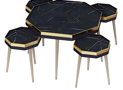 Elegantes schwarzes Wohnzimmer-Set aus Holz und Edelstahl