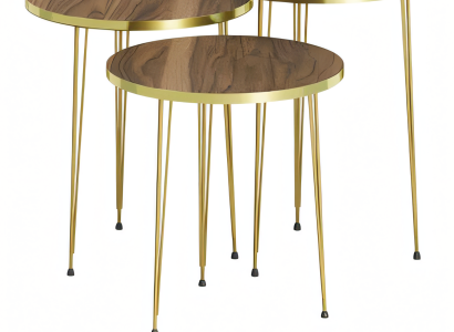 Elegantes braunes Couchtisch-Set aus Holz und Edelstahl