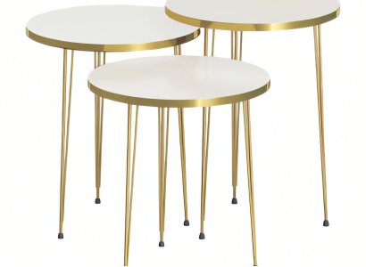 Weißes modernes Couchtisch-Set aus Holz und Edelstahl