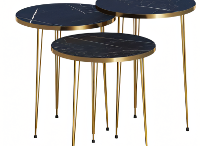 Elegantes schwarzes Couchtisch-Set aus Holz und Edelstahl