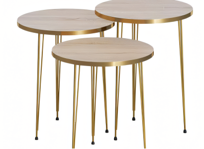 Elegantes braunes Couchtisch-Set aus Holz und Edelstahl