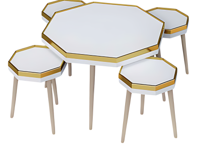 Elegantes weißes Wohnzimmer-Set aus Holz und Edelstahl