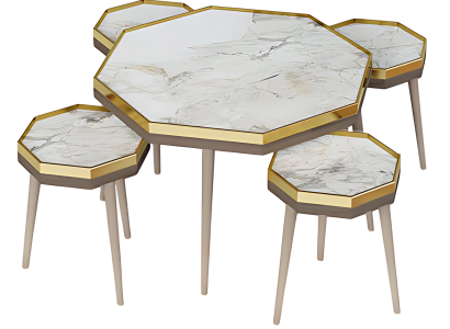 Elegantes Wohnzimmer-Set in Weiß aus Holz und Edelstahl