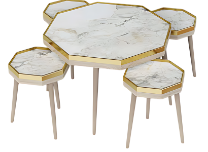 Wohnzimmer-Set Weiß Holz Edelstahl Modern Elegant