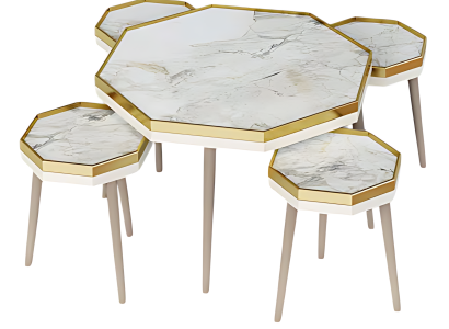 Elegantes weißes Wohnzimmer-Set aus Holz und Edelstahl