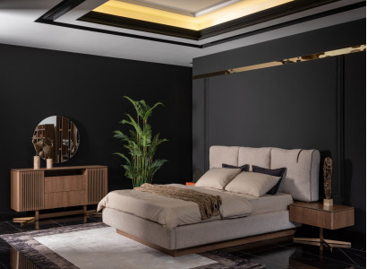 Stilvolles braunes Holz-Möbelset für Schlafzimmer mit Bett