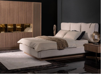 Graues Holzbett im eleganten Design für stilvolles Schlafzimmer