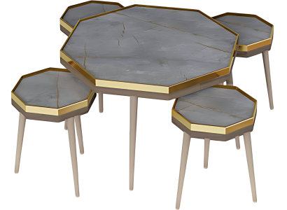 Elegantes Wohnzimmer-Set Grau Holz und Edelstahl Modern Design