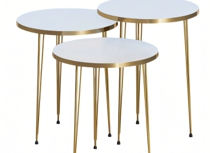 Elegantes weißes Couchtisch-Set aus Holz und Edelstahl
