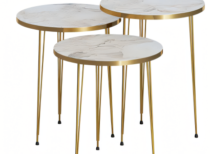 Elegantes Beiges Couchtisch-Set aus Holz und Edelstahl