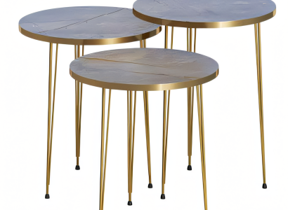 Elegantes graues Couchtisch-Set aus Holz und Edelstahl