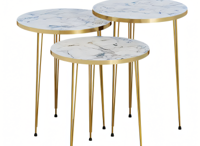 Elegantes Beiges Couchtisch-Set aus Holz und Edelstahl