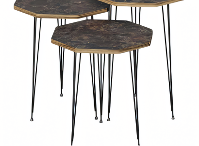 Elegantes braunes Couchtisch-Set aus Holz und Metall