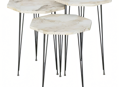 Elegantes Beiges Couchtisch-Set aus Holz und Metall