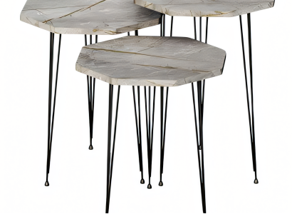 Elegantes graues Couchtisch-Set aus Holz und Metall