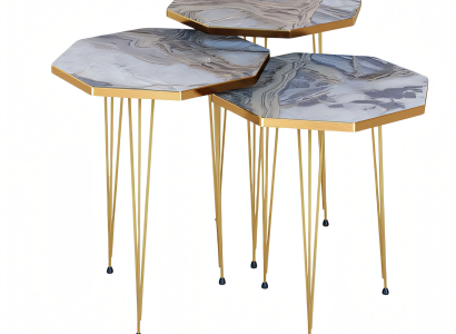 Moderner grauer Couchtisch aus Holz und Edelstahl