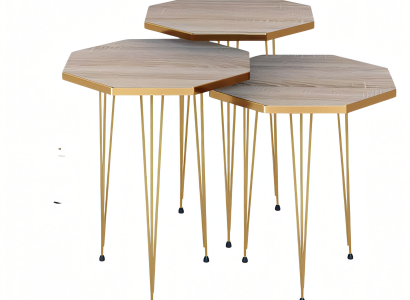 Elegantes braunes Couchtisch-Set aus Holz und Edelstahl