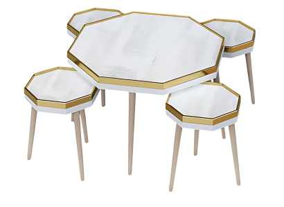 Elegantes Wohnzimmer-Set aus Holz und Edelstahl in Weiß