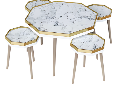 Elegantes weißes Wohnzimmer-Set aus Holz und Edelstahl im modernen