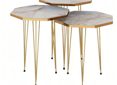 Elegantes beige Couchtisch-Set aus Holz und Edelstahl