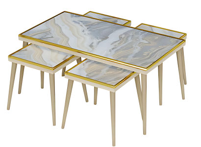 Wohnzimmer-Set aus Holz und Edelstahl in buntem Design